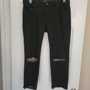Free People Black Jeans Size w 31 Distressed Knee Raw Hem